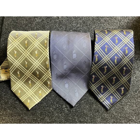 Tommy Bahama Ties Lot Of 3 Off Island Silk Repp Golfers Pineapples 100% Silk - Picture 1 of 16